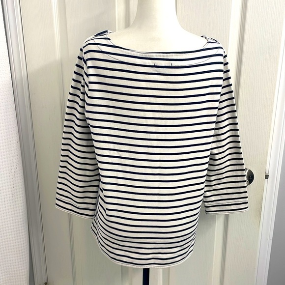 Gap Navy/White Striped Top Boatneck Buttons on Shoulder 3/4 Sleeves Cotton Sz XL - Picture 6 of 14